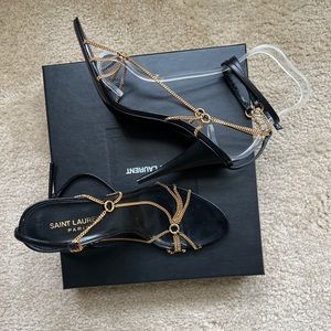 YSL CRISTAL CHAIN SANDALS IN SMOOTH LEATHER
